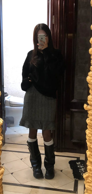 Wool herringbone mini skirt