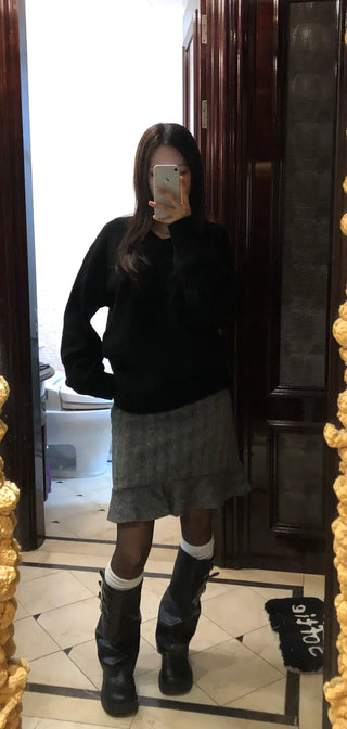 Wool herringbone mini skirt