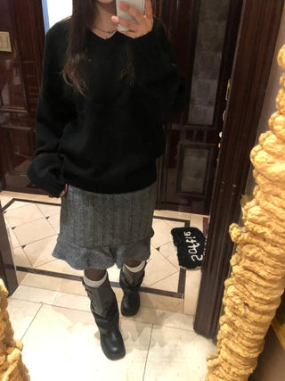 Wool herringbone mini skirt