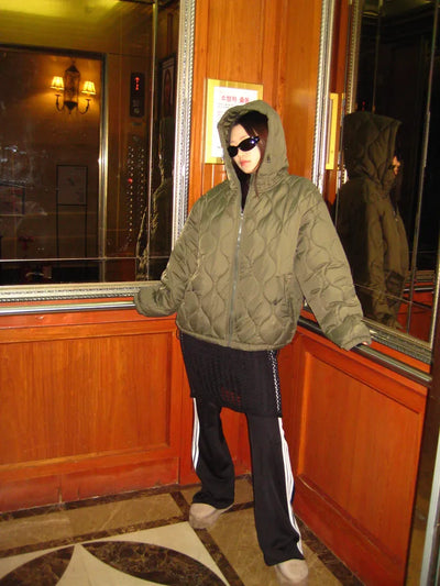 Hooded quilted down jacket