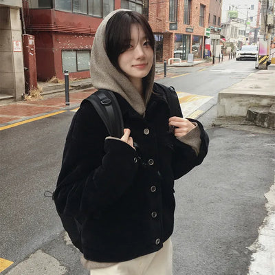 Corduroy fur jacket