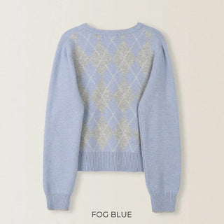(3 colors) Back Point Argyle Cardigan