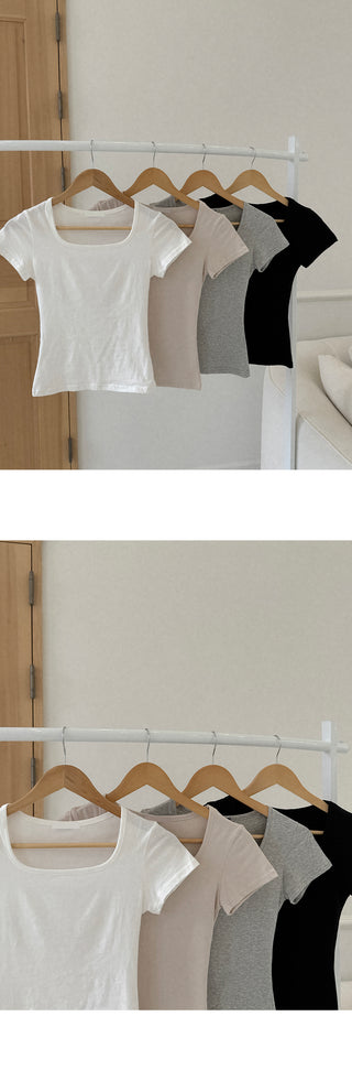 U-neck slim short-sleeved T-shirt