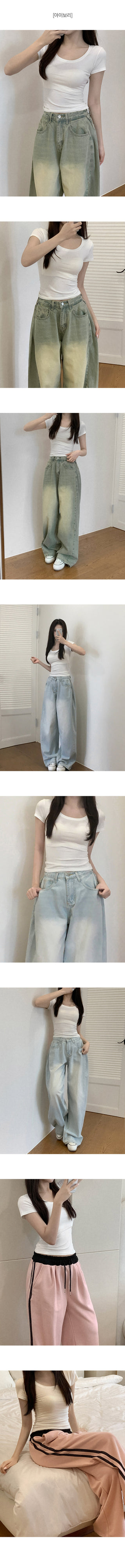 U-neck slim short-sleeved T-shirt