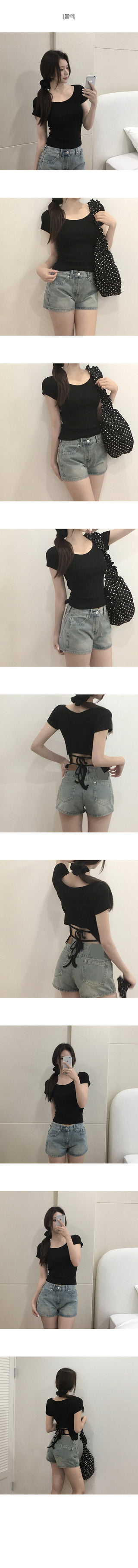 Round neck back slit short-sleeved T-shirt