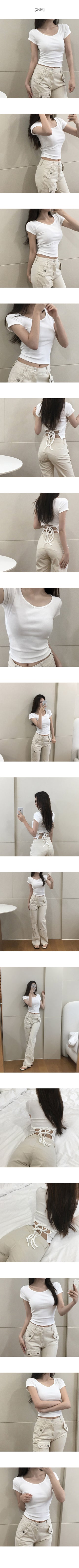 Round neck back slit short-sleeved T-shirt