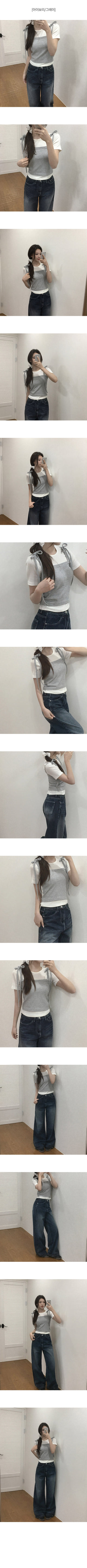 [2-piece set] Two-tone sleeveless short-sleeved T-shirt