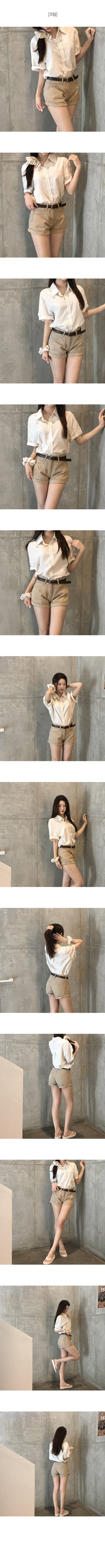 [Scrunchie Set] Striped Short-Sleeved Shirt Blouse