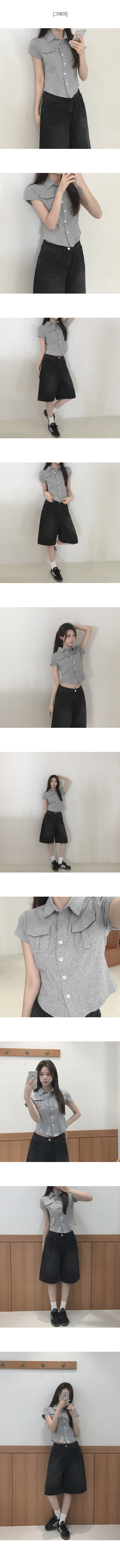 Pocket Cropped Short-Sleeve Polo Shirt