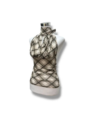 Checkered halter neck blouse