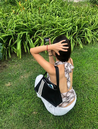 Checkered halter neck blouse