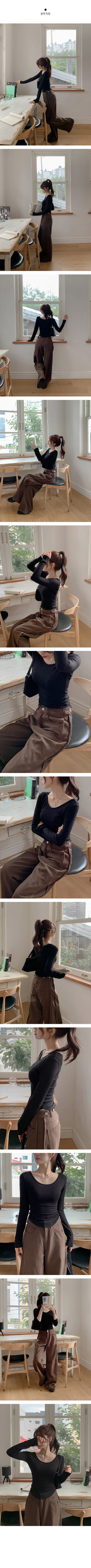 U-neck slim long-sleeved T-shirt