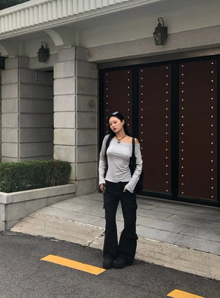 Cargo wide denim pants