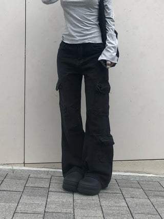 Cargo wide denim pants