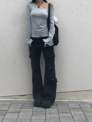 Cargo wide denim pants
