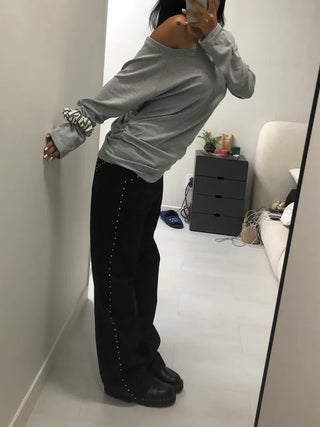 Studded Wide Denim Pants