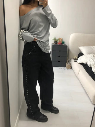 Studded Wide Denim Pants