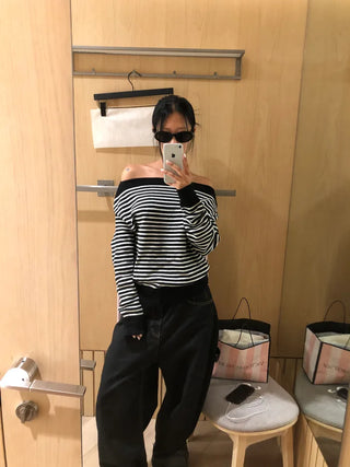 Boat neck off-shoulder knit