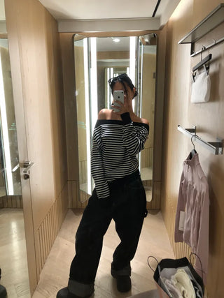 Boat neck off-shoulder knit