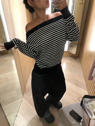 Boat neck off-shoulder knit