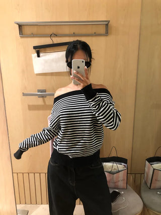 Boat neck off-shoulder knit