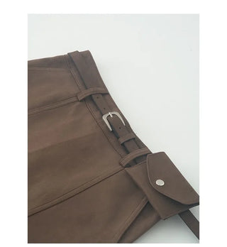 (2 colors) [Lined] Pocket Belt Suede Skirt