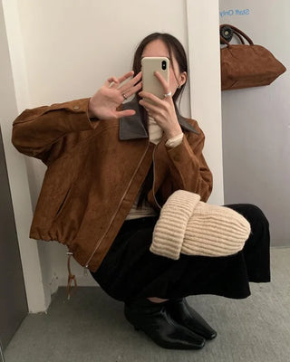 (2 colors) String Bicolor Suede Jacket