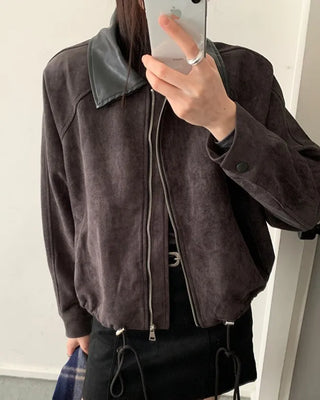 (2 colors) String Bicolor Suede Jacket