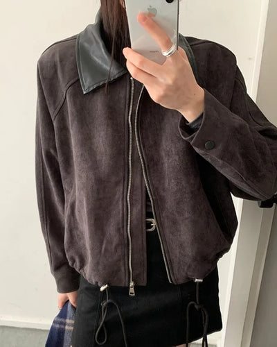 (2 colors) String Bicolor Suede Jacket
