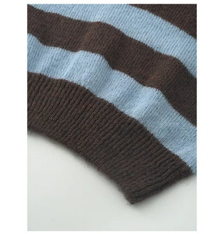 (2 colors) V-neck striped knit