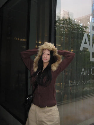Fur Twist Knit Hoodie