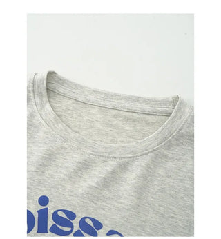 (2 colors) Round neck printed long t-shirt