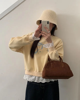 (2 colors) Lace Ribbon Sweatshirt