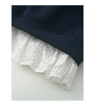 (2 colors) Lace Ribbon Sweatshirt