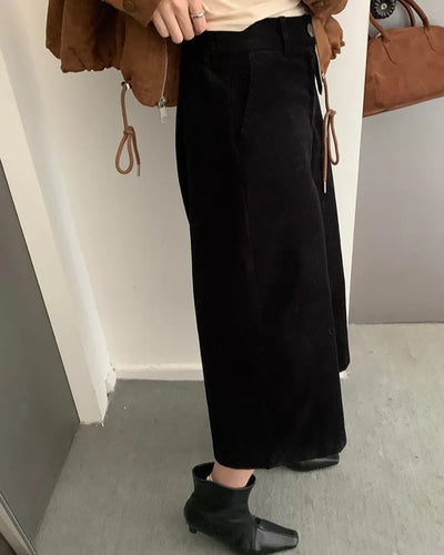 (2 colors) Corduroy 7/8 length wide pants