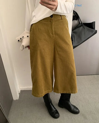 (2 colors) Corduroy 7/8 length wide pants