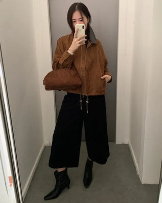 (2 colors) Corduroy 7/8 length wide pants