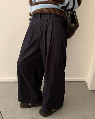 Wide-leg slacks with back band pleats