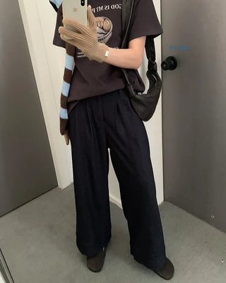 Wide-leg slacks with back band pleats