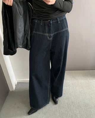 Wide stitch denim pants