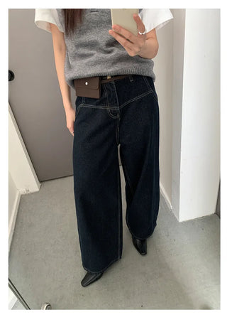 Wide stitch denim pants