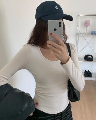 (5 colors) Waist Shirring U-Neck Knit