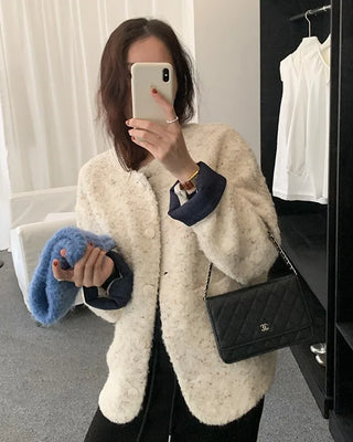 Boucle Round Neck Button Jacket