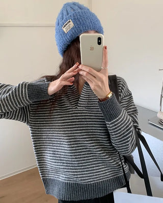 (2 colors) Bicolor Striped Knit