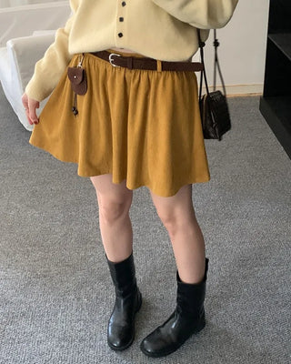 [Lined/Belted] Corduroy Flared Skirt