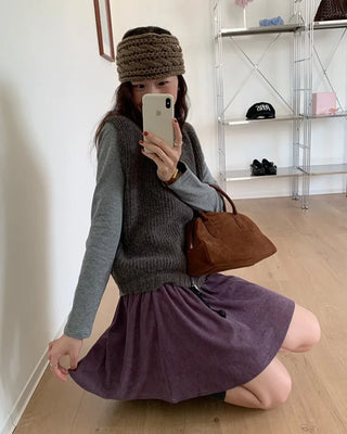 [Lined/Belted] Corduroy Flared Skirt