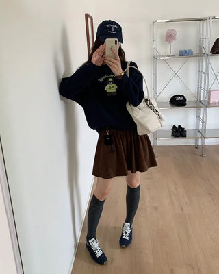 [Lined/Belted] Corduroy Flared Skirt