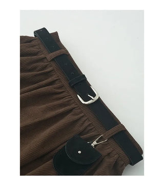 [Lined/Belted] Corduroy Flared Skirt
