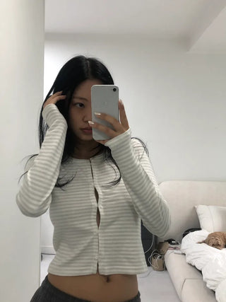 Striped button cardigan