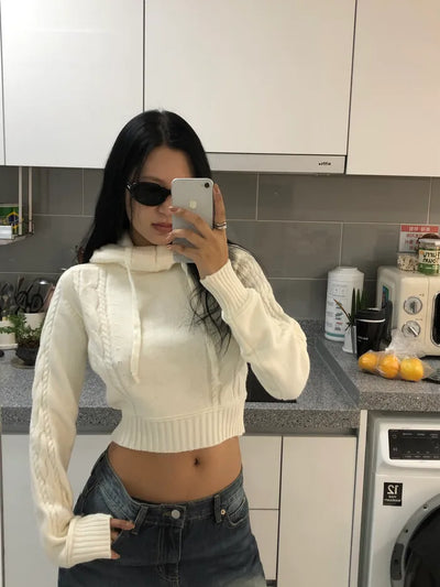 Cable knit hooded T-shirt
